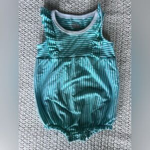 Cat and jack teal striped romper size 6-9 months GUC